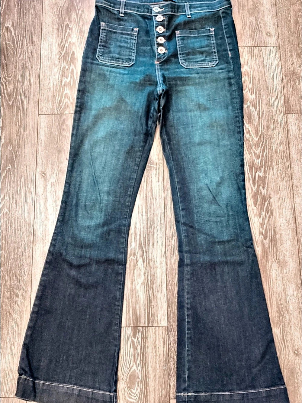Ramy Brook Cindy Exposed Button High Rise Flare Jean Size 32